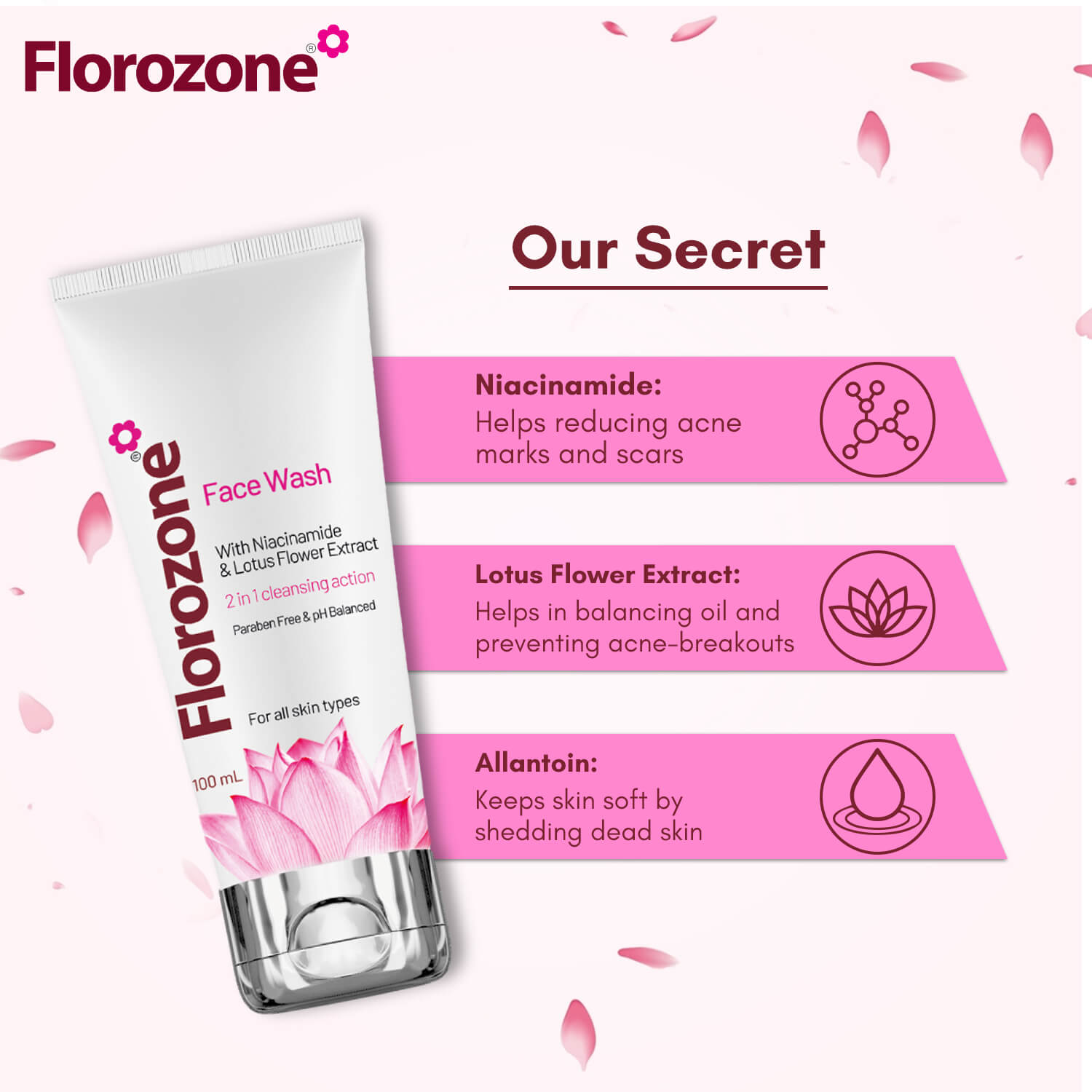 Florozone Face wash with Lotus Flower extract & Niacinamide